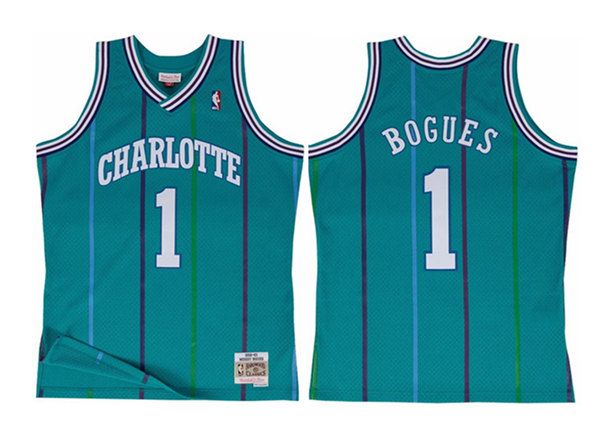 Men's Charlotte Hornets #1 Muggsy Bogues Aqua Throwback Stitched Jersey